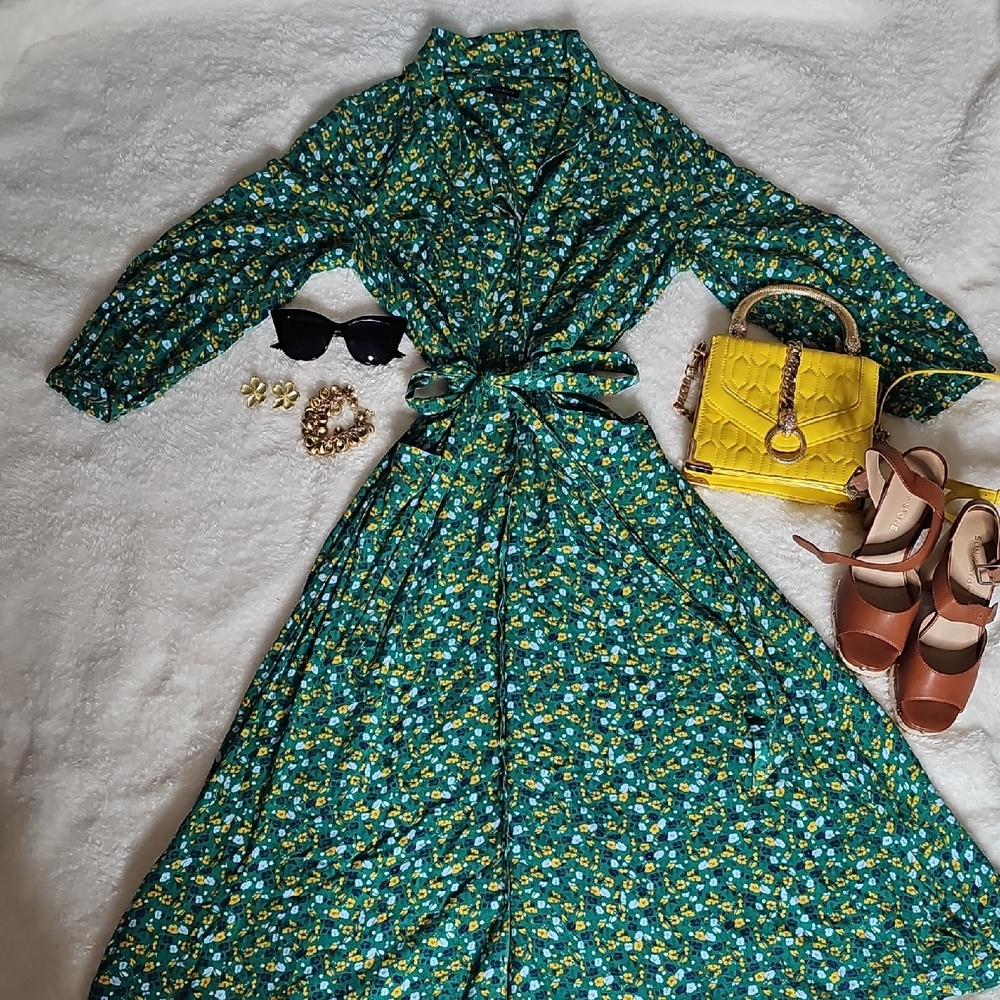 TALBOTS Vintage Floral Green Maxi Dress